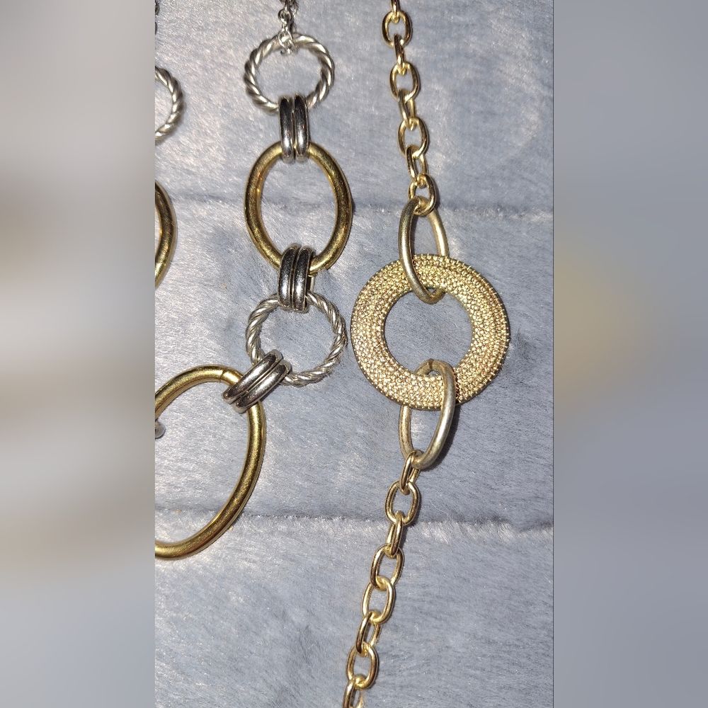 Pair Asymmetrical Two-Tone Statement Necklaces Li… - image 4